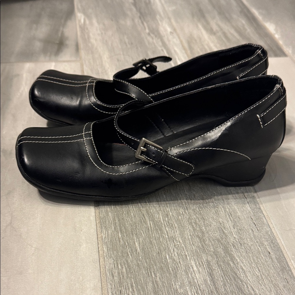 Unlisted Black Mary Jane Square-Toe Heels with White Stitching - Picture 5 of 8
